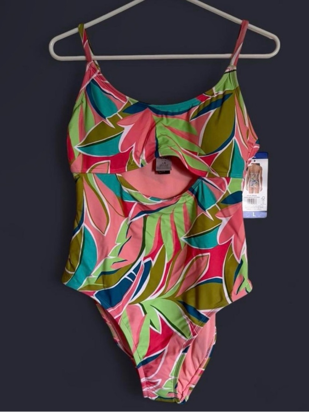 Women’s Tropical Print One-Piece Swimsuit - Pink & Green